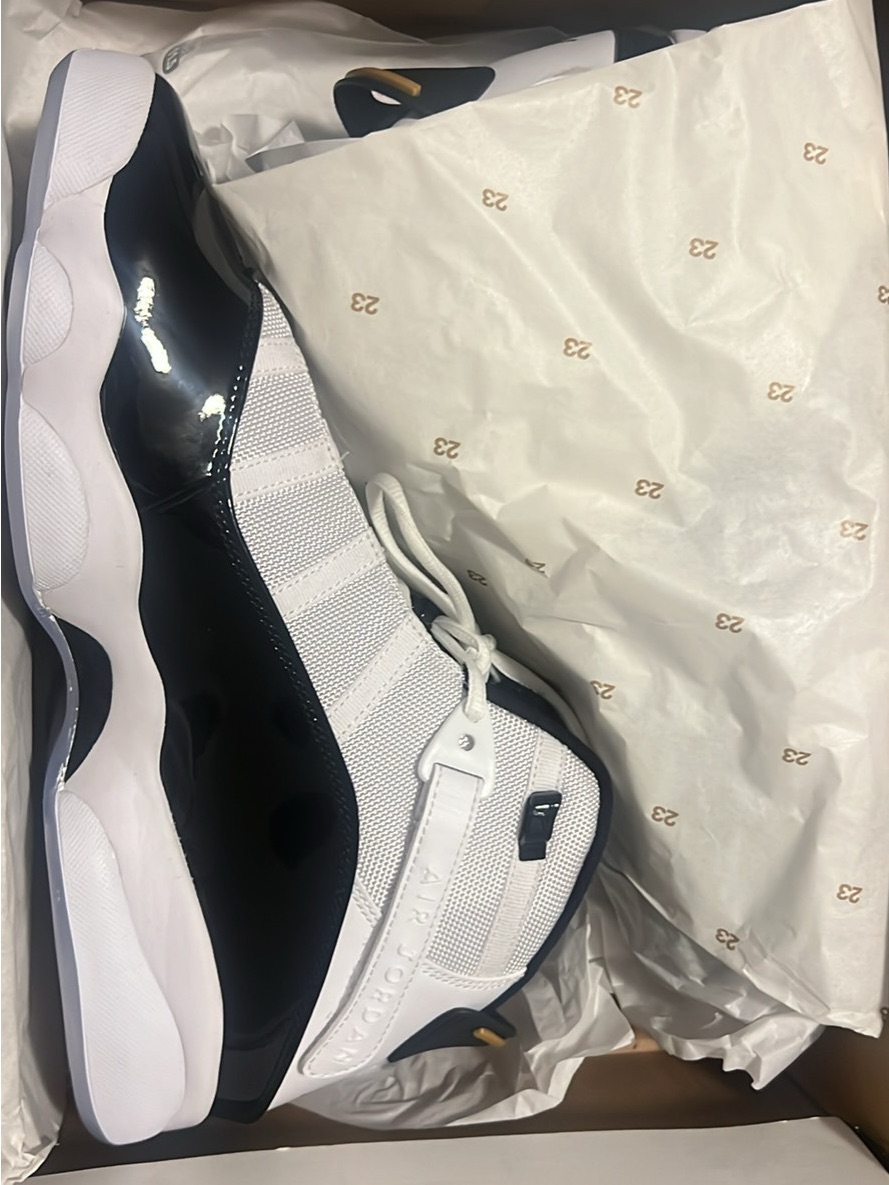 Jordan Men’s Low-Top Sneakers In White & Black With Gold Accents